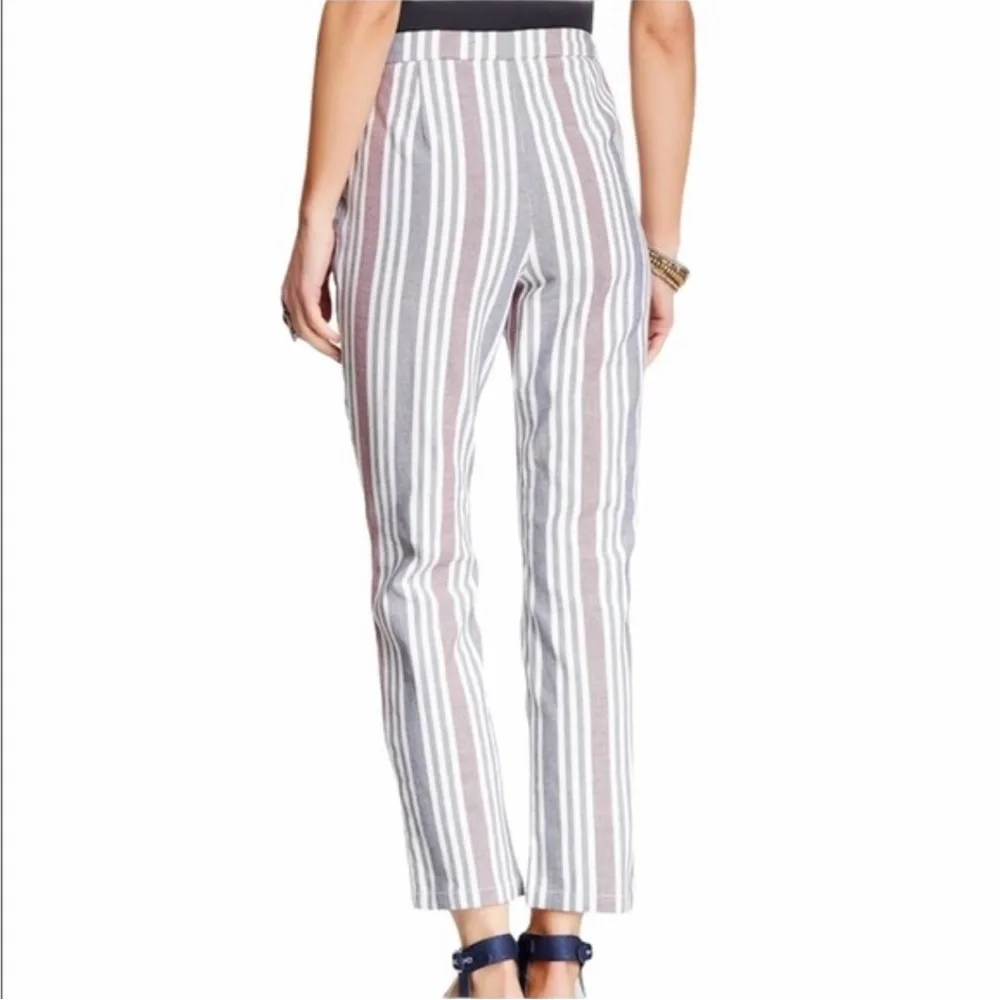 A24‎ Free People Striped Linen Pants Pull On Side Zip Ankle